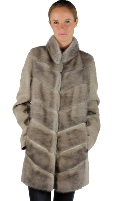Manteau de Vison Marron avec Ceinture Intégrée