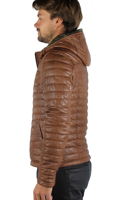 Aurelien Doudoune Cuir Oakwood couleur Cognac Tailles Hommes L
