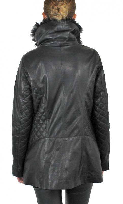Veste Mixte Damir Doma En Cuir D'agneau Et Laine - Taille 36/38, Noir, Occasion Excellent état