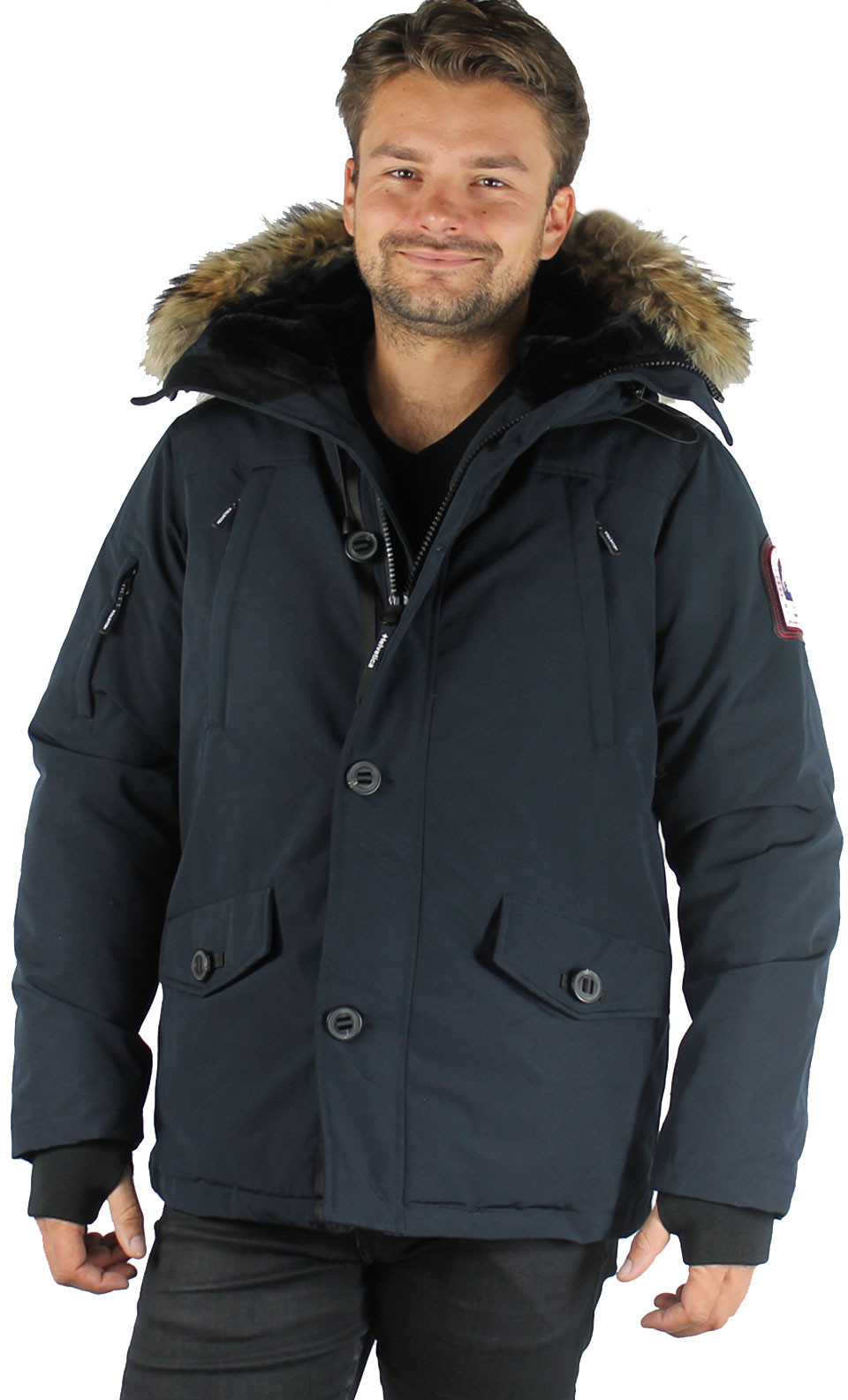 Fur Parka Helvetica Pas Cher Parka Manches Longues Bleu Helvetica - Main Image