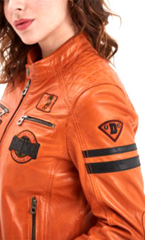 Walkora Blouson Cuir Femme Rose Garden