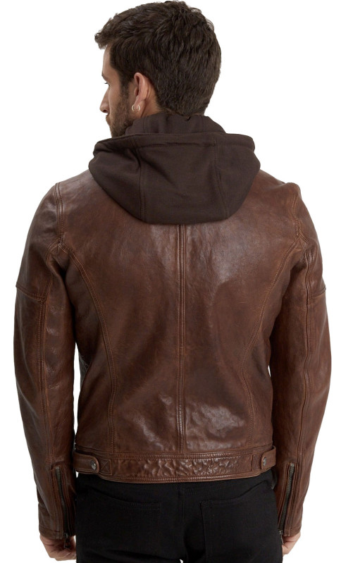 Bishop Blouson Cuir Capuche Daytona couleur Dark Cognac Tailles